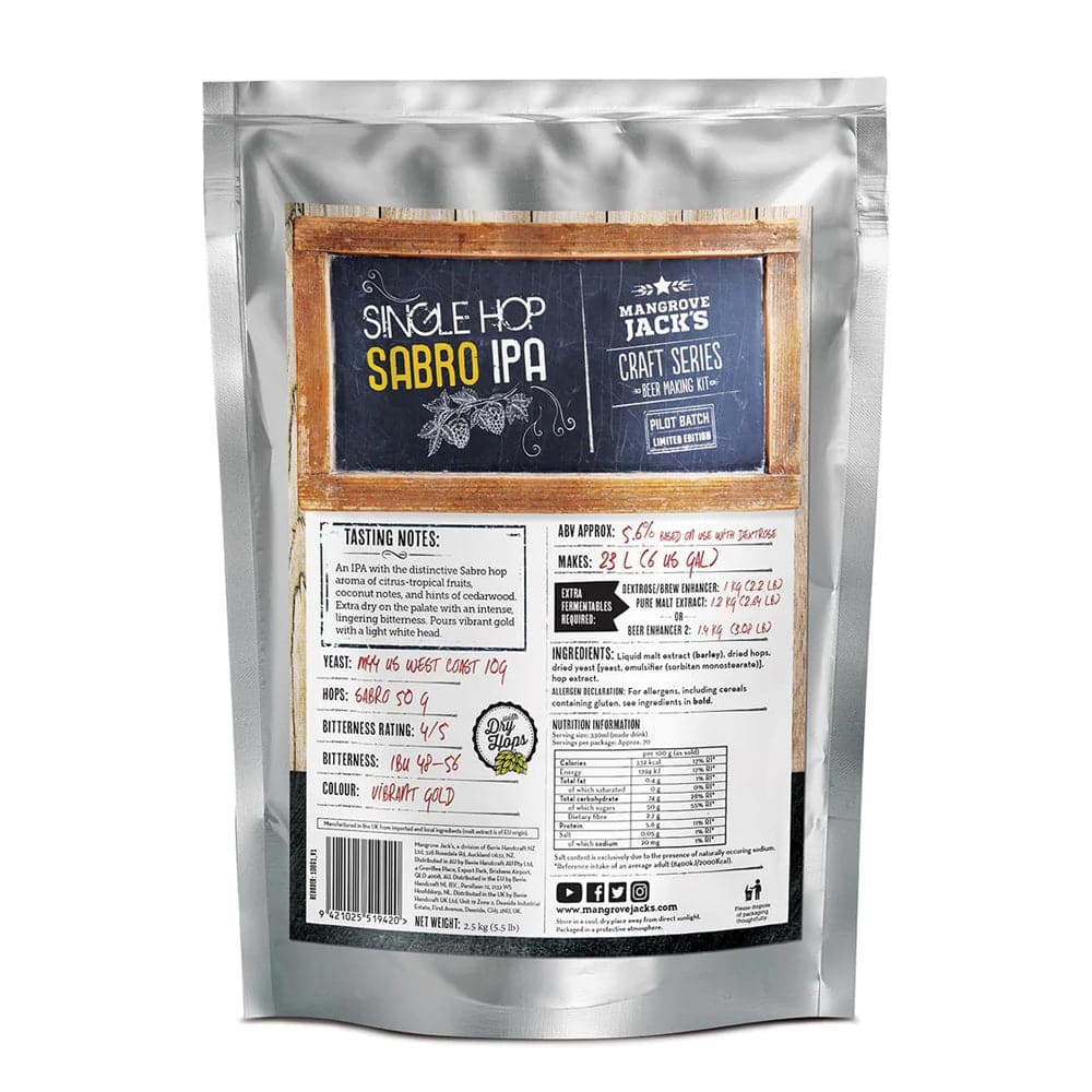 Mangrove Jacks Single Hop Sabro IPA Beer Kit at Brewbitz