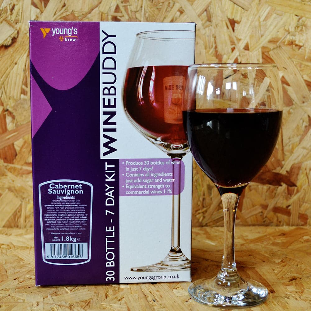 WineBuddy - Cabernet Sauvignon - 7 Day Red Wine Kit - 30 Bottles