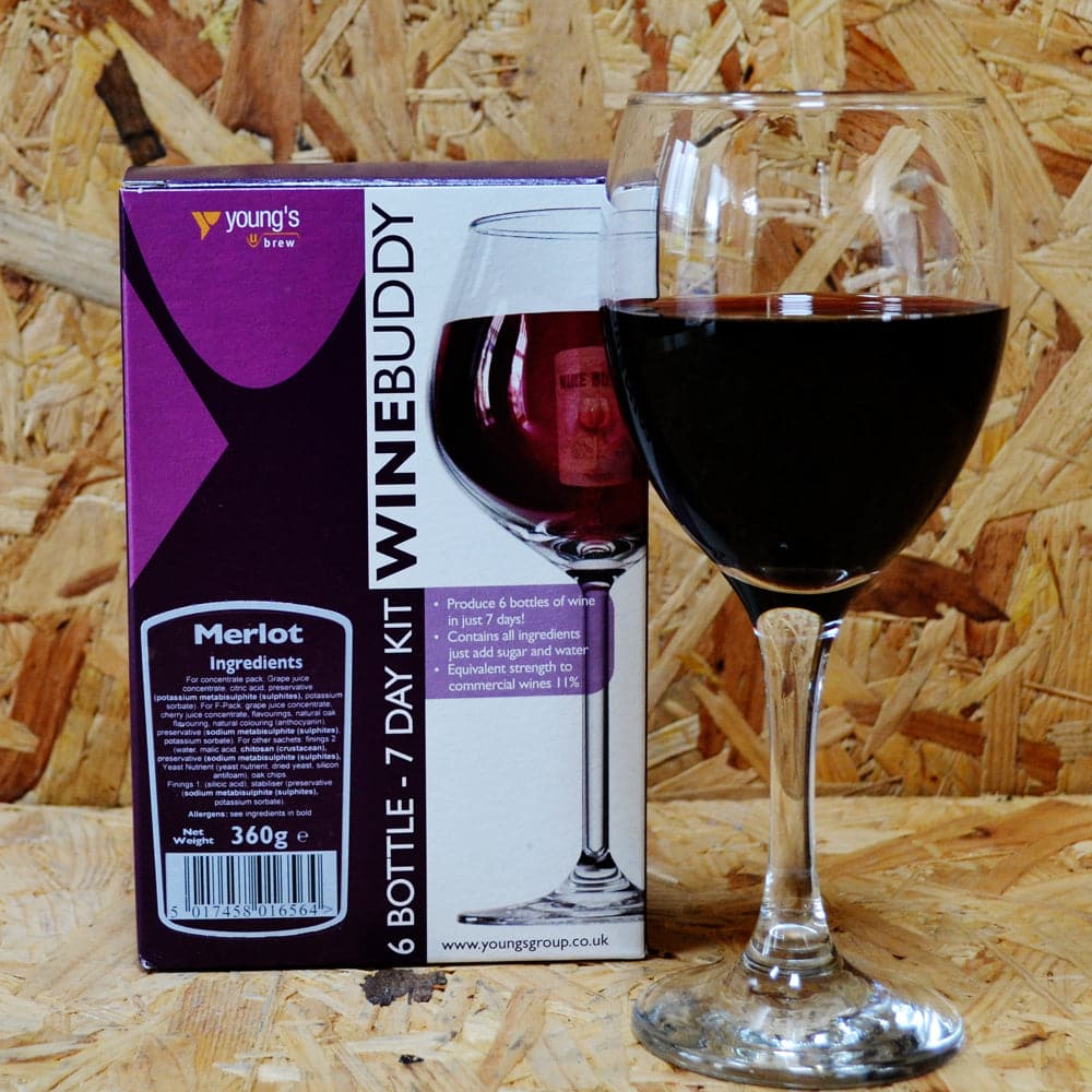 WineBuddy - Merlot - 7 Day Red Wine Kit - 6 Bottles
