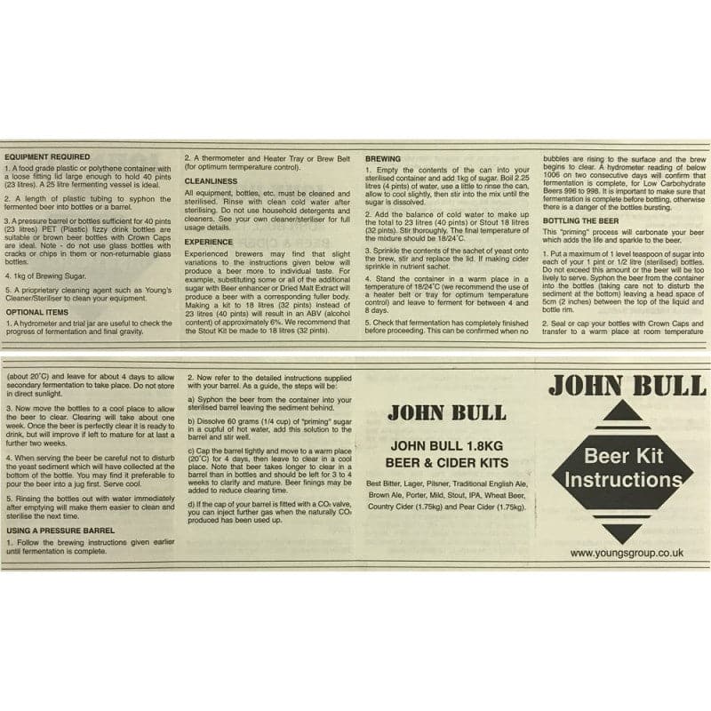 John Bull - Lager - 40 Pint Beer Kit